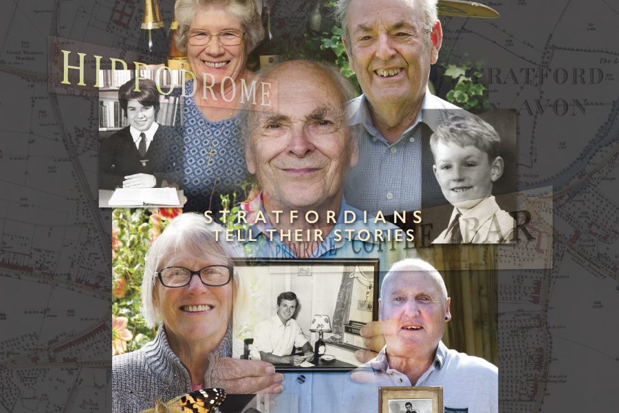 Poster for the Stratford Born and Bred exhibition, showing older people holding photos, with Stratford landmarks, vintage aeroplane, and text overlaid. Event details appear at the bottom.